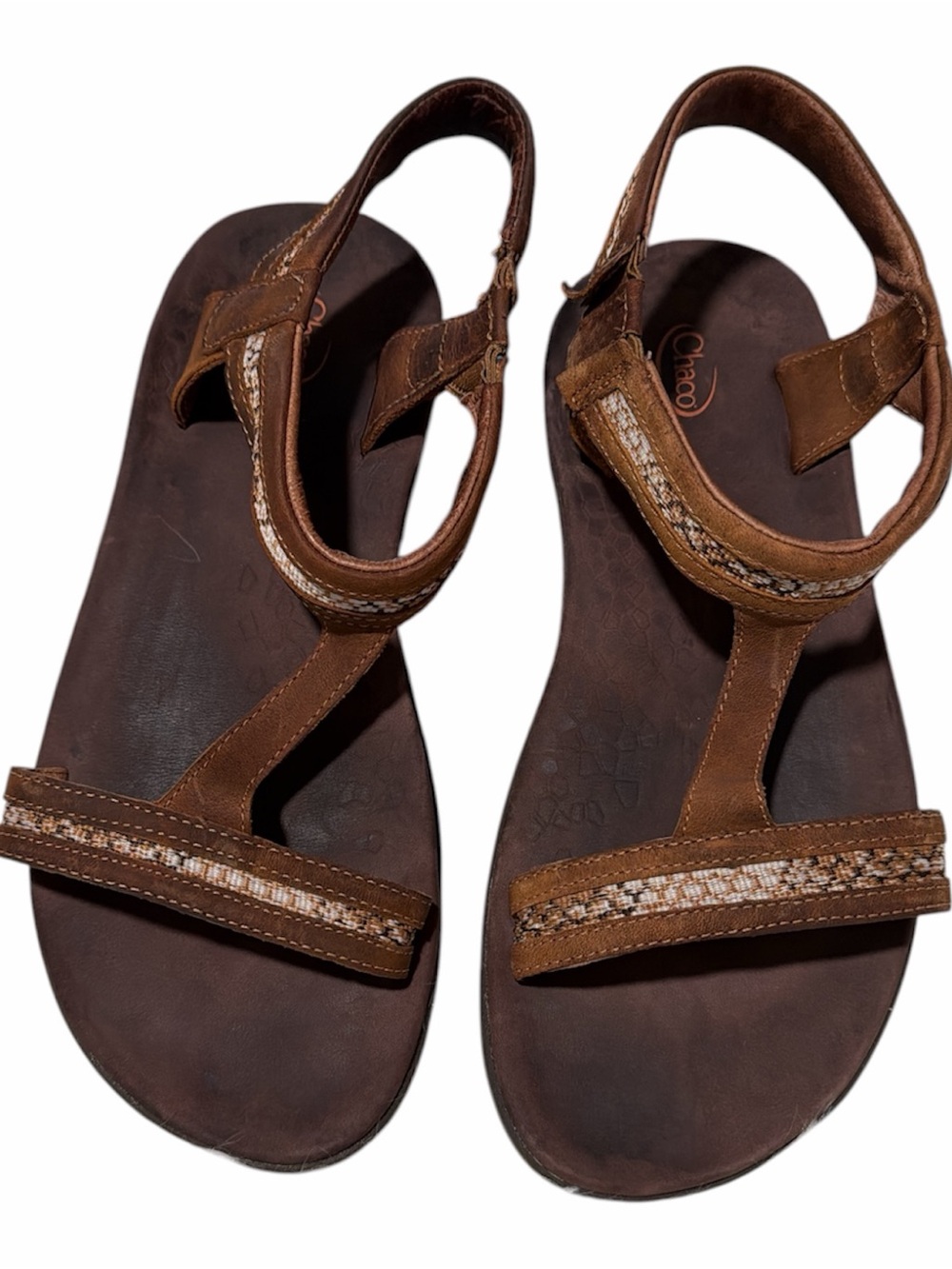 Chaco Brown Leather Sandals Woven Strap Comfort Boho Outdoor Comfy Travel Size 8
